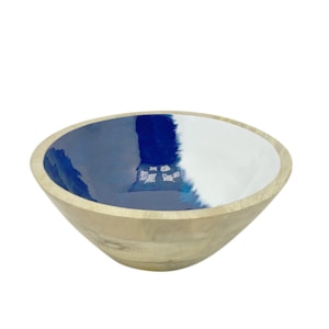 Saladeira Redonda em Madeira com Degrade Azul - 25cm