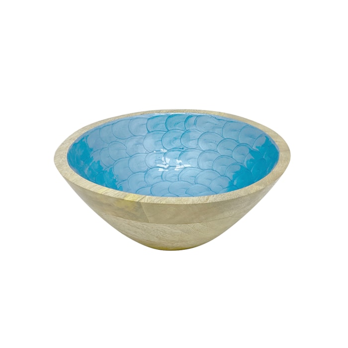 Saladeira Redonda em Madeira e Resina Escamas Azul - 25cm - Madel Home