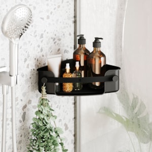 Suporte para Banheiro Canto Flex Adesivo Polipropileno Preto Umbra