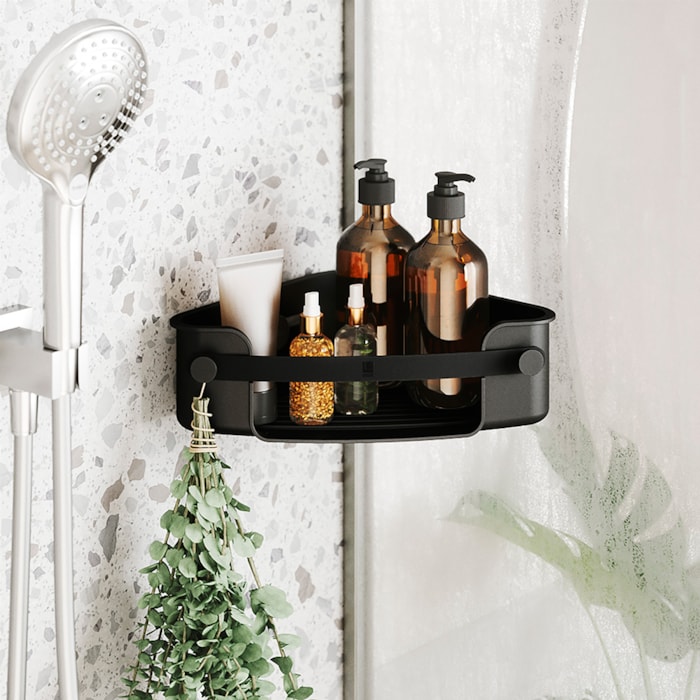 Suporte para Banheiro Canto Flex Adesivo Polipropileno Preto Umbra - Madel Home
