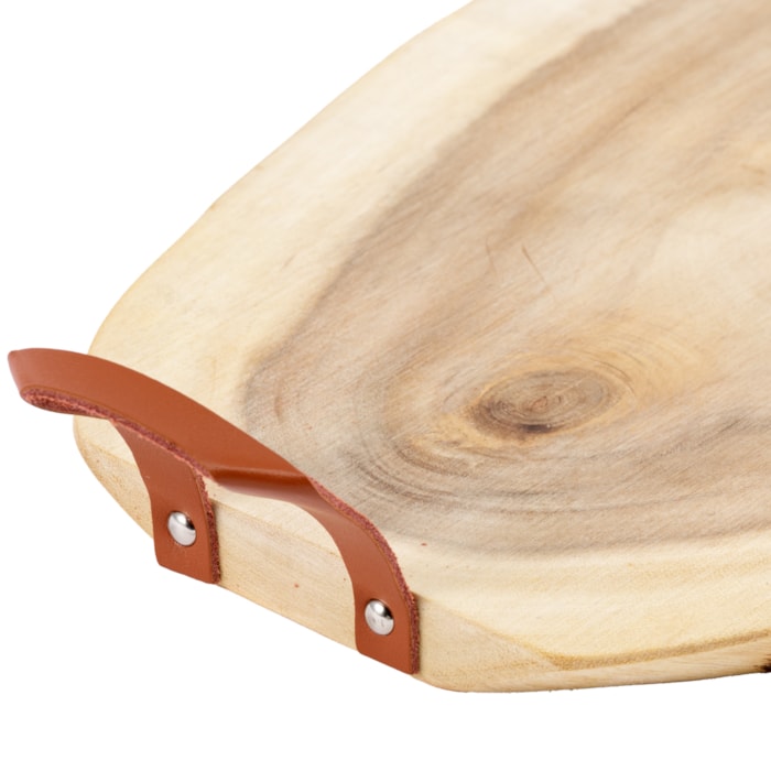 Tabua de Corte em Madeira com Alça Couro - 44cm - Madel Home