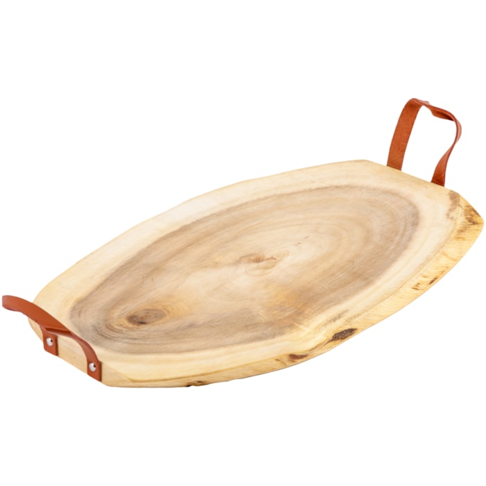 Tabua de Corte em Madeira com Alça Couro - 44cm - Madel Home