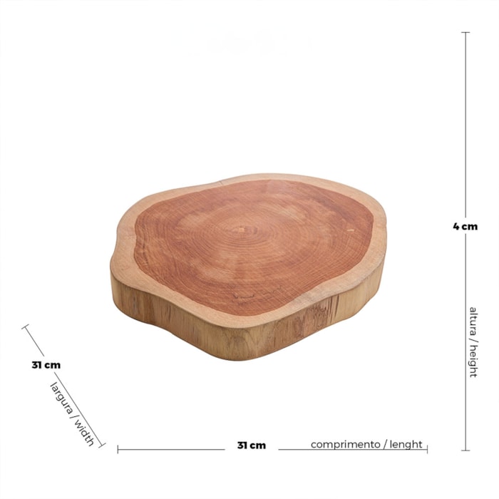 Tábua de Servir em Madeira Teca Wolff Tronco Terra - 36cm - Madel Home