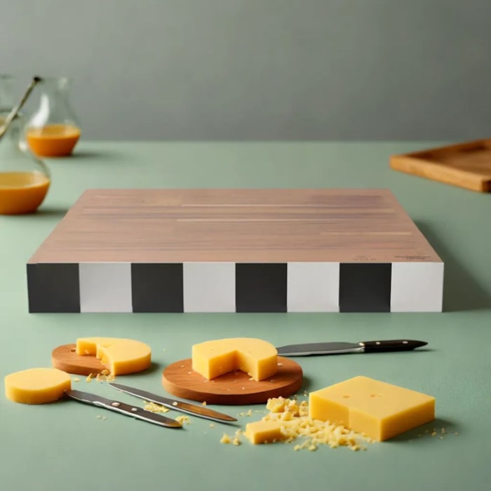 Tábua Quadrada de Corte em Madeira Teca Grid Wolff - 40cm - Madel Home