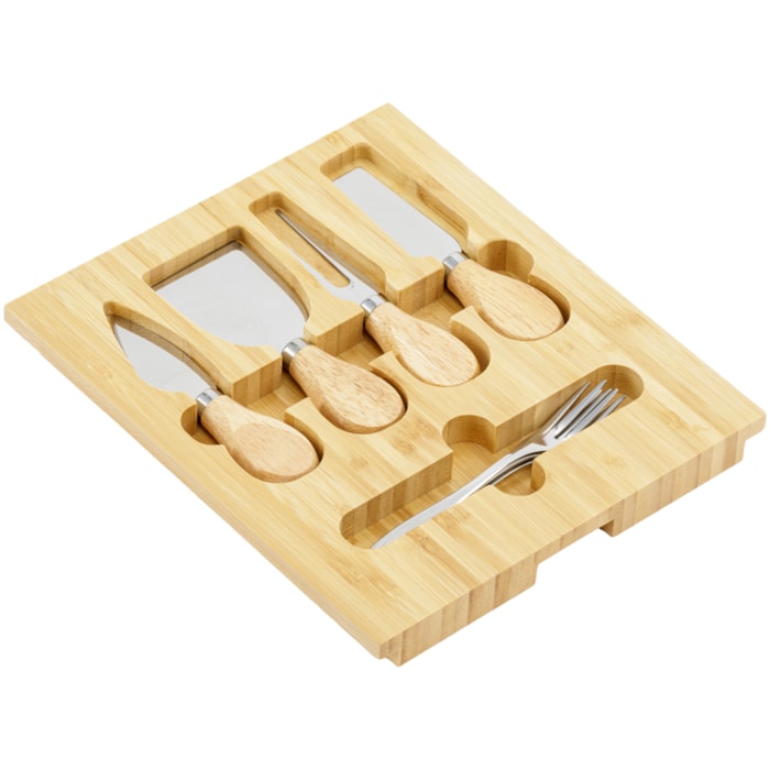 Tábua Quadrada de Queijo em Bambu Natural Magnólia - 9 Peças - Madel Home