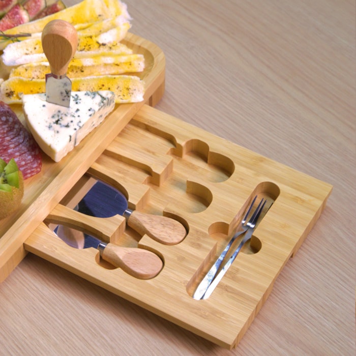 Tábua Quadrada de Queijo em Bambu Natural Magnólia - 9 Peças - Madel Home