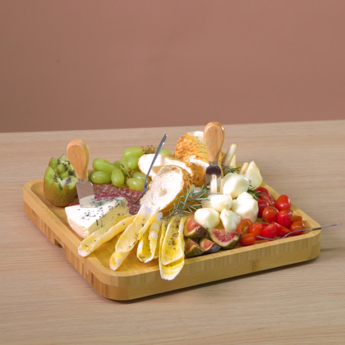 Tábua Quadrada de Queijo em Bambu Natural Magnólia - 9 Peças - Madel Home