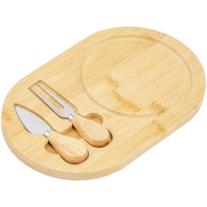 Tábua Redonda de Queijo com Facas em Bambu Natural - 3 Peças