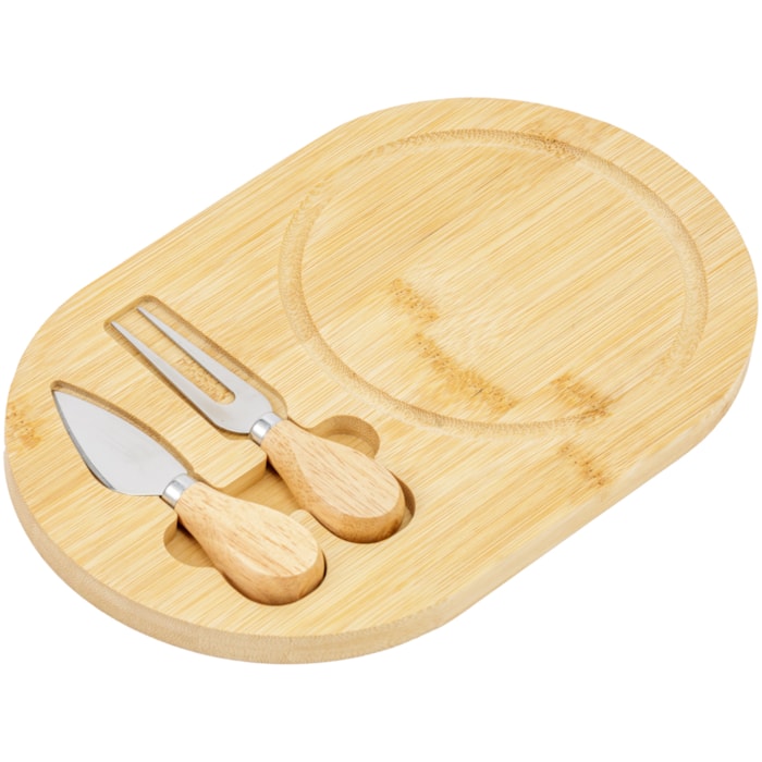 Tábua Redonda de Queijo com Facas em Bambu Natural - 3 Peças - Madel Home