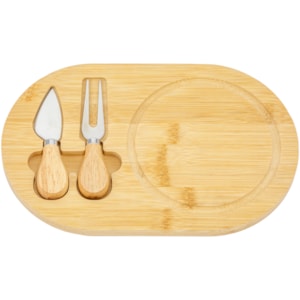 Tábua Redonda de Queijo com Facas em Bambu Natural - 3 Peças