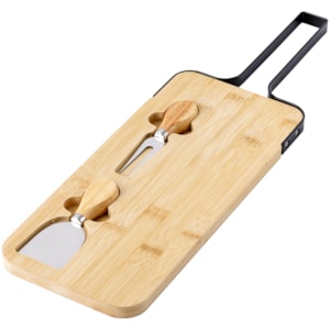 Tábua Retangular de Queijo com Facas em Bambu Natural - 3 Peças