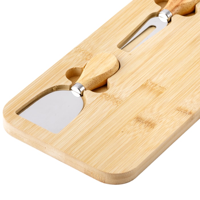 Tábua Retangular de Queijo com Facas em Bambu Natural - 3 Peças - Madel Home