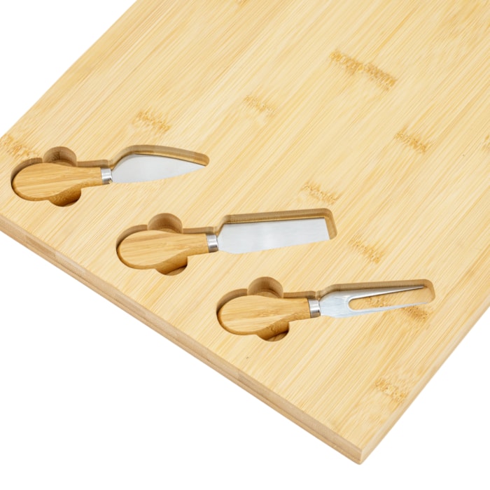 Tábua Retangular de Queijo com Facas em Bambu Natural - 4 Peças - Madel Home