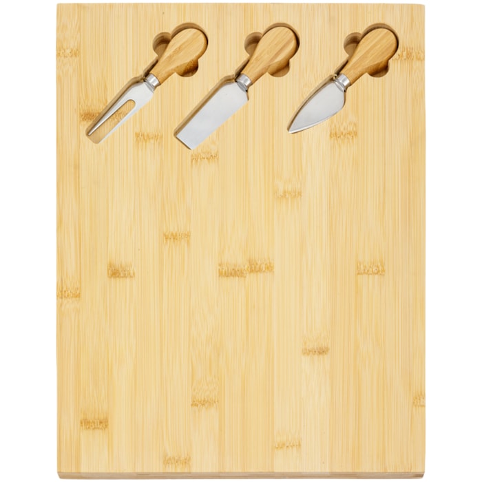 Tábua Retangular de Queijo com Facas em Bambu Natural - 4 Peças - Madel Home