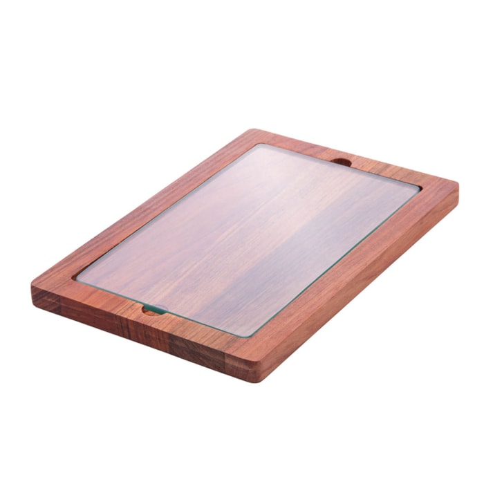 Tábua Retangular de Servir em Vidro e Madeira Jatobá Craft Wolff - 30cm - Madel Home