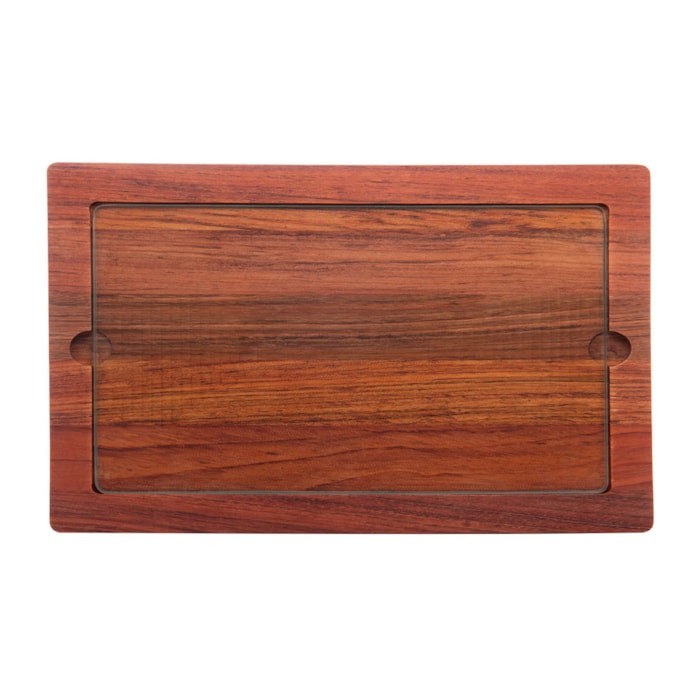 Tábua Retangular de Servir em Vidro e Madeira Jatobá Craft Wolff - 30cm - Madel Home