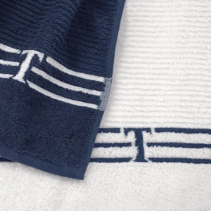 Toalha de Praia 100% Algodão Isola Branco/Marino Trussardi