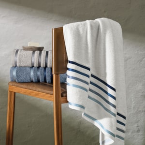 Toalha de Rosto Fio Penteado Algodão Branco/Azul Lumina Karsten