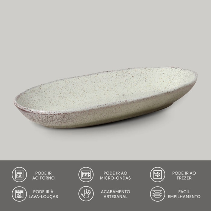 Travessa Oval em Cerâmica Funda Orgânico Pistache Porto Brasil - 32cm - Madel Home