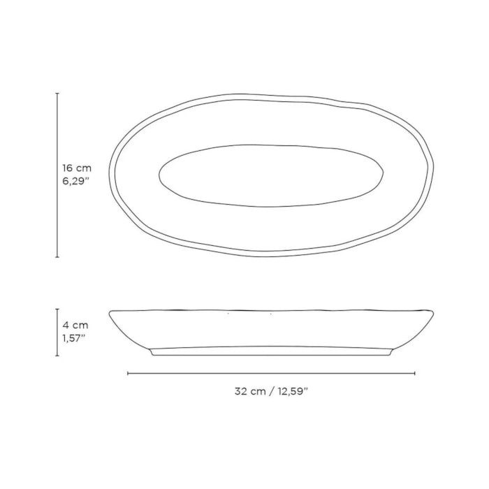 Travessa Oval em Cerâmica Funda Orgânico Titanium Porto Brasil - 32cm - Madel Home