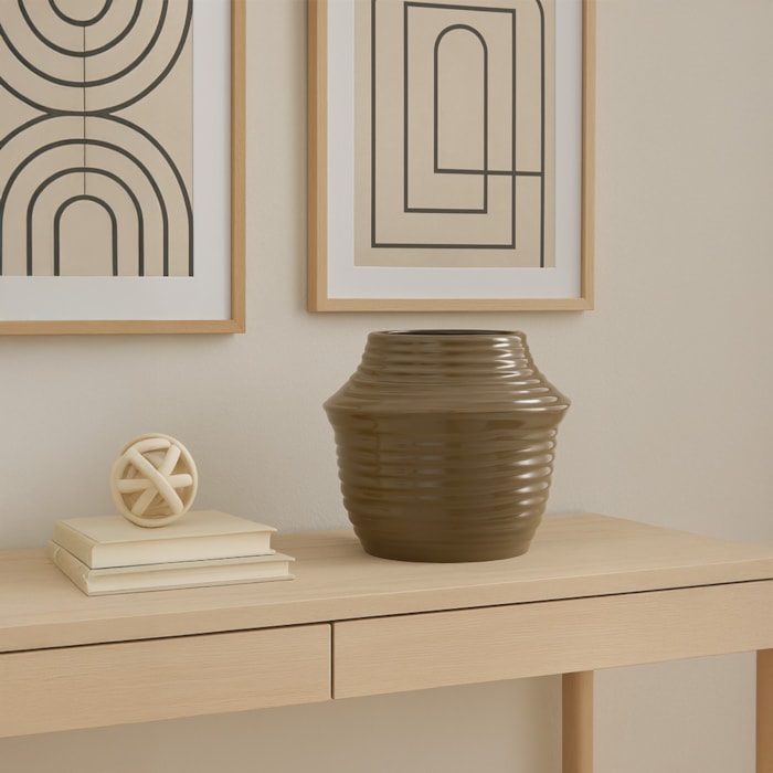 Vaso de Cerâmica Aloi Marrom Médio - 20cm - Madel Home