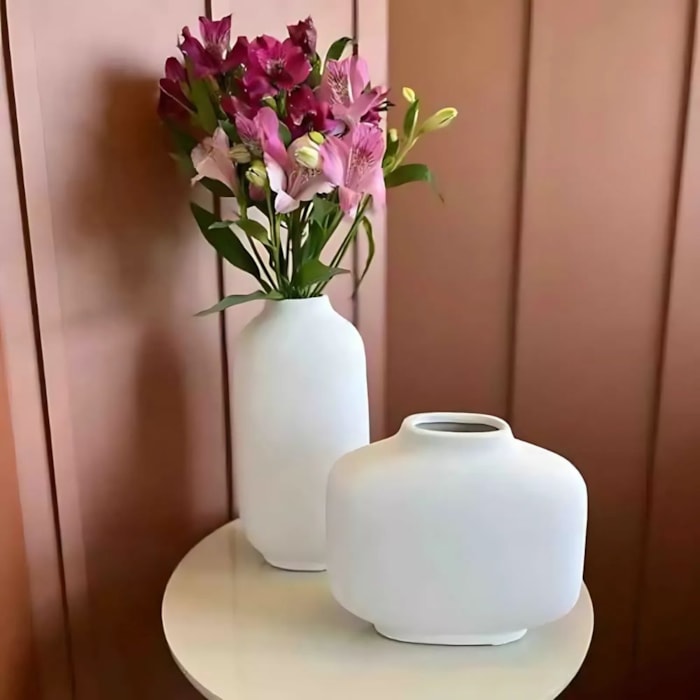 Vaso de Cerâmica Altea Off-White Baixo - 20cm - Madel Home