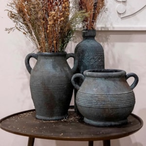 Vaso de Cerâmica Oliva Cinza Baixo - 23cm