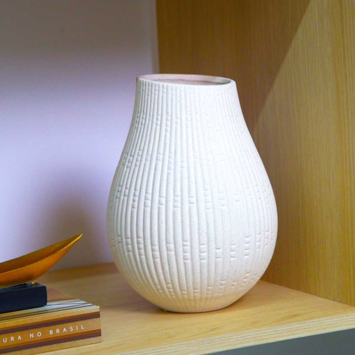 Vaso de Cerâmica Palermo Off-White Alto - 26cm - Madel Home