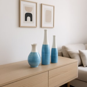 Vaso de Cerâmica Santorini Azul Alto - 35cm 