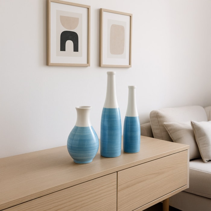 Vaso de Cerâmica Santorini Azul Alto - 35cm - Madel Home