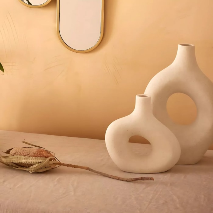Vaso de Cerâmica Scarlet Off-White Alto - 36cm - Madel Home