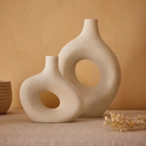 Vaso de Cerâmica Scarlet Off-White Baixo - 23cm