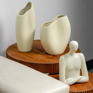Vaso de Cerâmica Sopro Bege M - 40cm 