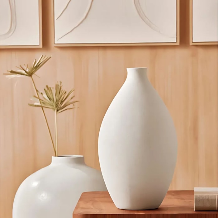 Vaso de Cerâmica Yuna Off-White Alto - 34cm - Madel Home