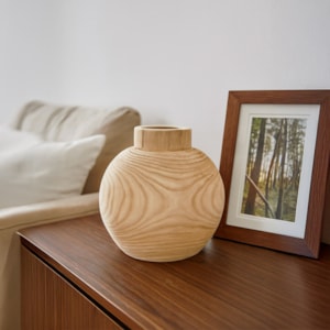 Vaso de Madeira Lynton Natural Baixo - 27cm
