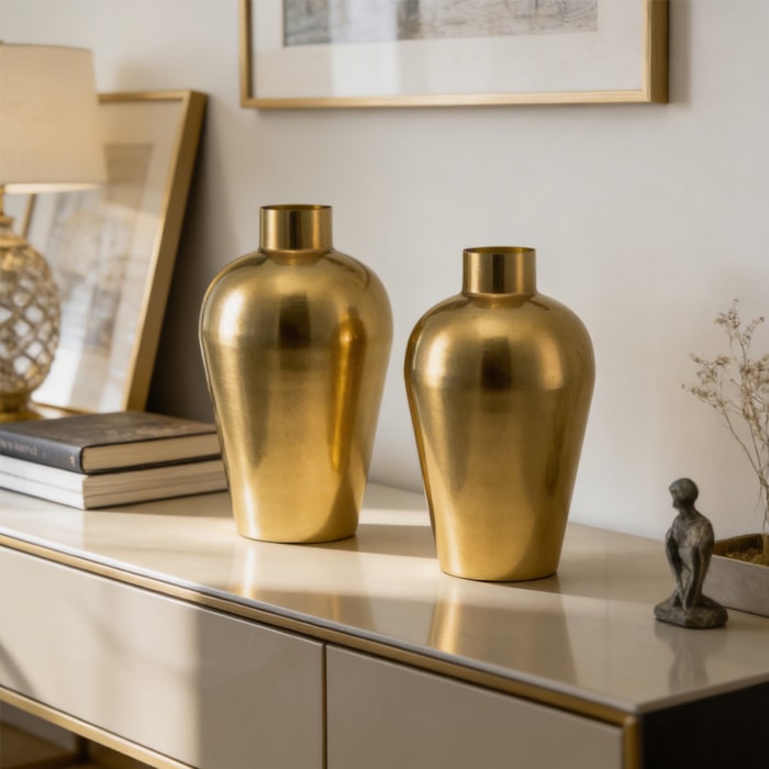 Vaso de Metal Ayla Dourado Alto - 36cm - Madel Home