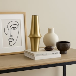 Vaso de Metal Doha Bege Baixo - 35cm