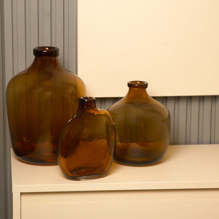 Vaso de Vidro Coimbra Marrom Médio - 20cm - Madel Home