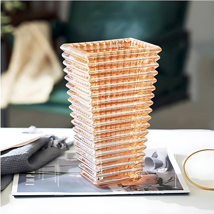 Vaso de Vidro Noa Âmbar Baixo - 17cm - Madel Home