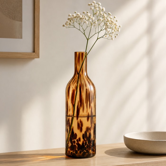 Vaso Decorativo de Vidro Detalhe Manchado Marrom - 33cm - Madel Home