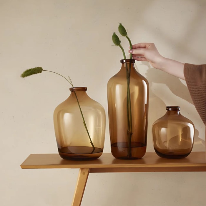 Vaso Vidro Fezna Marrom Médio - 30cm - Madel Home