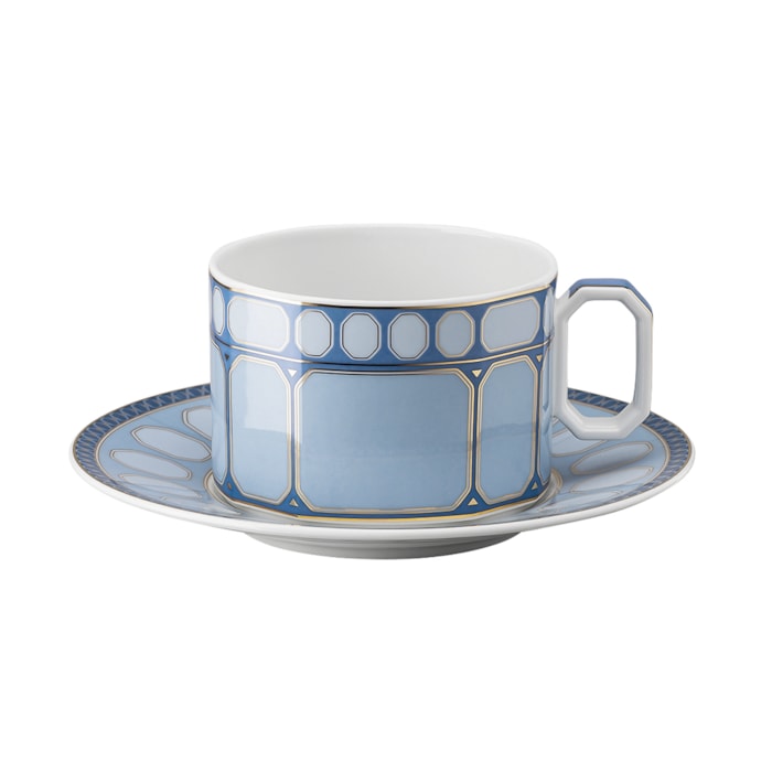Xícara Chá Com Pires Swarovski Porcelana Rosenthal Azul - Madel Home
