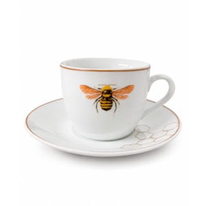 Xícara e Pires Café Abelha Porcelana  L'Hermitage Branco - 80ml