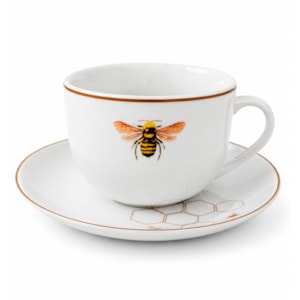 Xícara e Pires Chá Abelha Porcelana L'Hermitage Branco - 220ml
