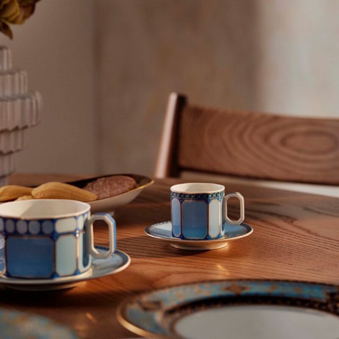 Xícara Expresso Com Pires Swarovski Porcelana Rosenthal Azul - Madel Home